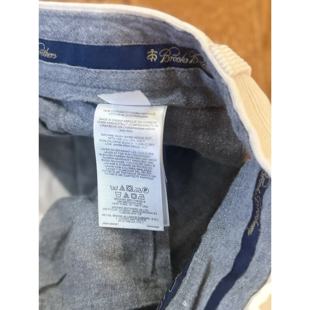 Brooks Brothers Clark Pants Mens 38x30 Cream Corduroy Casual Straight Fit